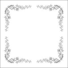 Vegetal floral frame with leaves and flowers, decorative corners for greeting cards, banners, business cards, invitations, menus. Isolated vector illustration.	
