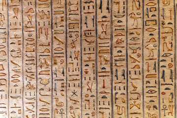 Hieroglyphics in King Seti tomb at the Valley of Kings .Luxor . Egypt