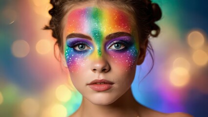 Fototapeta premium Woman with Colorful Makeup and Glitter.