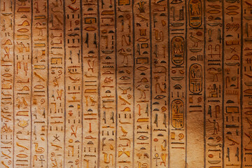 Hieroglyphics in King Seti tomb at the Valley of Kings .Luxor . Egypt