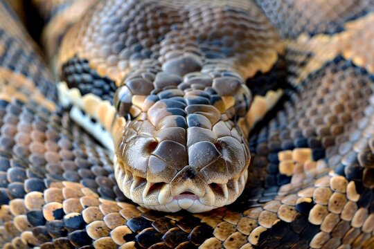 Dark Tiger Python Snake Head on table in a zoo. Close-Up. 4K.. Beautiful simple AI generated image in 4K, unique.