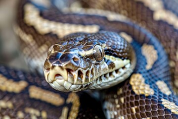 Obraz premium Python snake reptile close-up macro portrait on black. Beautiful simple AI generated image in 4K, unique.