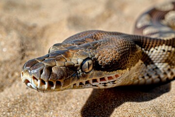 Obraz premium Close up of ball python on a branch, non-venomous snake, python regius. Beautiful simple AI generated image in 4K, unique.