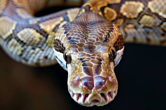 Close-up of a python. Snake isolated on a blurred background. Snake head and eyes.. Beautiful simple AI generated image in 4K, unique.