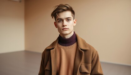 Fototapeta premium Portrait of a Young Man in a Brown Jacket.