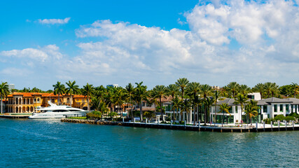 Summer vacation in tropical paradise resort on luxury villa with yacht pier