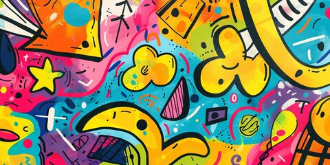 psychedelic art vibrant Whimsy Playful graffiti Concept Art colorful background cartoon wallpaper