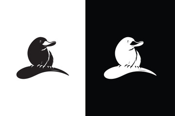 Platypus silhouette ,silhouette and icon of a platypus isolated on white background.