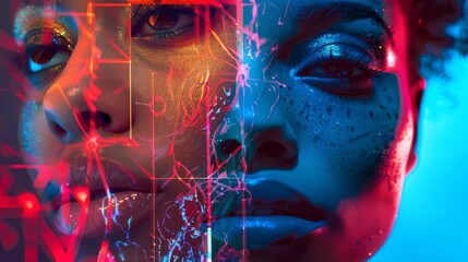 portrait of a person with a painted face tecknology 