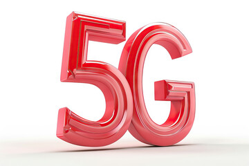 Bold red 3D '5G' technology icon representing the fifth generation of mobile networks, isolated on white.