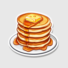 Vector illustration of a stack of pancakes with butter and maple syrup.