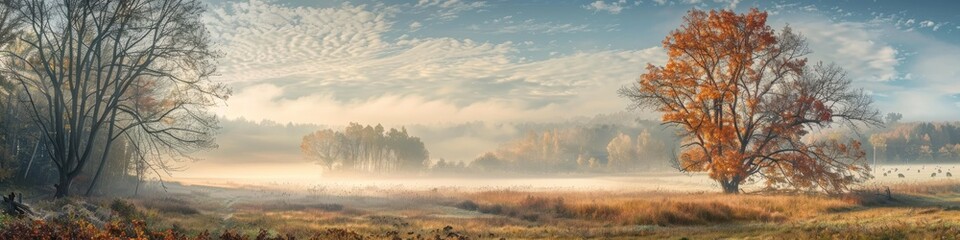 Obraz premium Misty morning in an autumn landscape