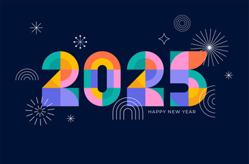 Happy New Year 2025. Geometrical modern style design, concept illustration, banner, poster and background