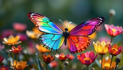Fototapeta premium Rainbow Butterfly in a Field of Flowers.