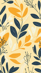 A seamless vertical social media background in yellow floral botanical theme, delicate line drawing in minimalist abstract style. Vertical social media, wallpaper and textile pattern can be tiled