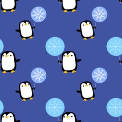 Birthday animals seamless penguin and snow pattern for wrapping paper and fabric