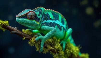 Fototapeta premium Green Chameleon on a Branch.