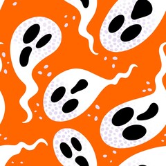 Fototapeta premium Halloween ghost seamless cartoon pattern for wrapping paper and fabrics