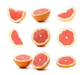 grapefruit half cut slices set white background