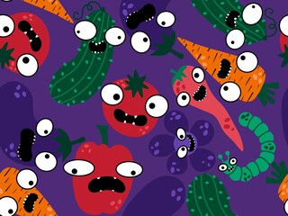 Autumn vegetable seamless tomatoes and cucumbers pattern for wrapping paper