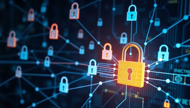 Digital Network Security with Padlocks.