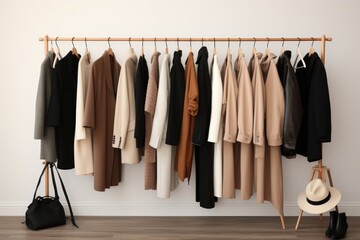 Minimal trendy capsule wardrobe in natural colors for cold weather. Autumn and winter fashion