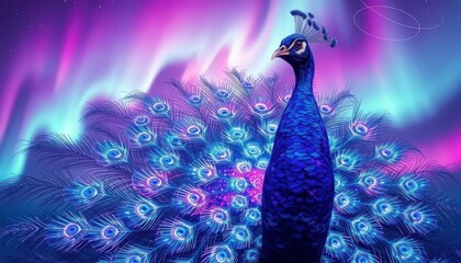 Peacock with Aurora Borealis.