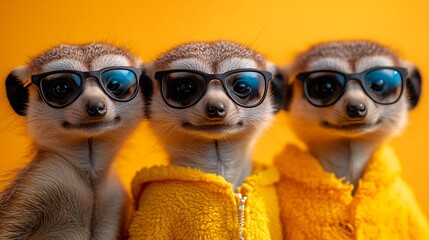 Fashionable Meerkat Group in Vibrant Outfits, Ideal for Birthday Party Invitations and Advertisement, Generative AI