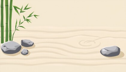Zen Garden with Bamboo and Stones.