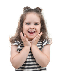 Portrait of happy girl on white background. Adorable child