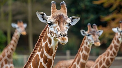 Fototapeta premium Unique camelopard race event in exotic setting, unusual animal sport with copy space and deep depth of field.