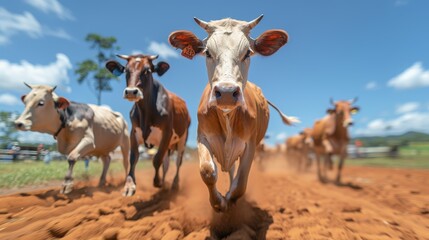 Traditional cattle race event in rural setting with animal competition, featuring ample copy space and depth of field coverage.