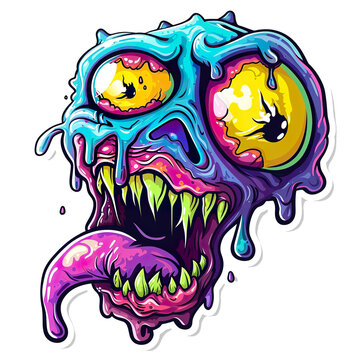 recommend clip art: A monster with a tongue sticking out and eyes that are glowing yellow