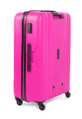 One hot pink suitcase isolated on white
