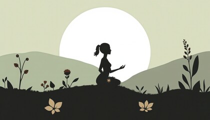 Silhouette of a woman meditating in nature.