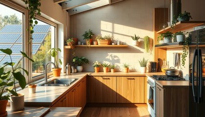 Fototapeta premium Modern Kitchen with Sunlight and Plants.