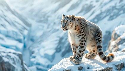 Obraz premium Snow Leopard in Mountain Landscape.