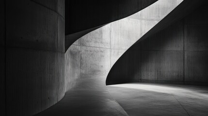 A Curved Concrete Pathway in a Dark, Minimalist Space