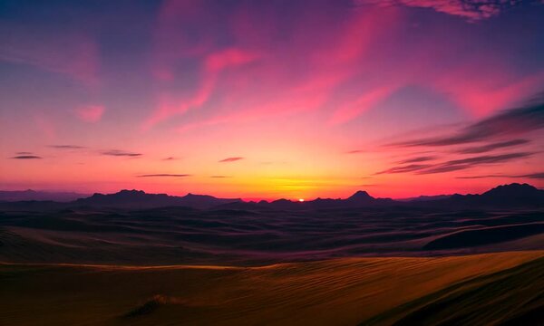 Desert sunset with warm reds and pinks against the sky 