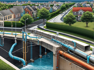 ...hydraulic diagram of pipes in an urban area, with an underground view...(1).