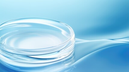 Close-up transparent circle glass tube on blue background