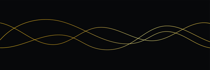 Abstract Wavy Line. Wavy line horizontal divider outline minimalist art. Thin line wavy abstract vector background. Curve wave seamless pattern. Line art striped graphic template. On black background.