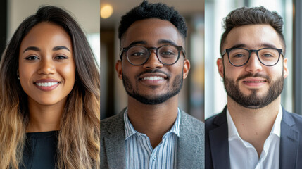 Fototapeta premium Three people with glasses are smiling for the camera