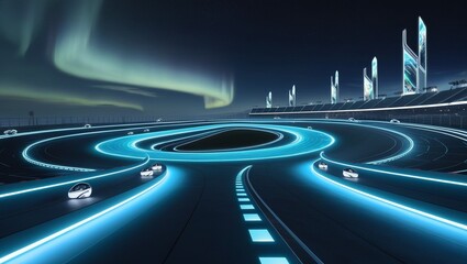 Fototapeta premium Gravity-defying curves in a hyper-advanced, virtual racetrack.