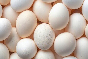 Tray of white fresh eggs close-up on a cardboard form. Agricultural industry. Beautiful simple AI generated image in 4K, unique.