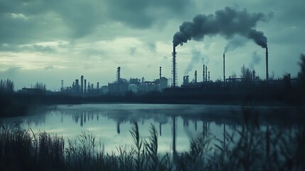 Obraz premium factory, pollution, ecology, dump, toxic, environment, environmental, waste, industrial, industry, water, nature, plant, contamination, chemical, garbage, dirty, oil, vector, illustration, liquid, dan