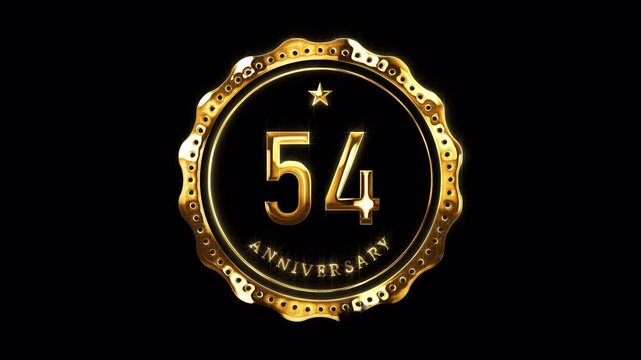 54th Anniversary Celebration. Happy 54 Years Anniversary Animation in Gold Color on the Transparent Background, Alpha Channel. Great for greetings, celebrations, events, and gifts.