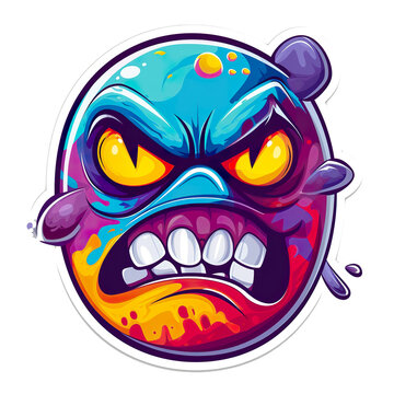 recommend clip art: A cartoonish face with a mouth open and teeth bared, with a yellow eye