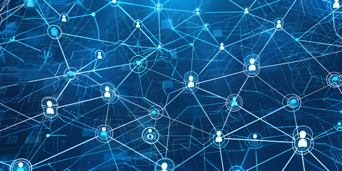 abstract geometric background with many people icons. blue background visualizing social networks or the Internet web. 3d rendering