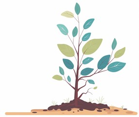 Young Plant Growing in Soil Illustration - Fresh Green Leaves and New Beginnings Concept